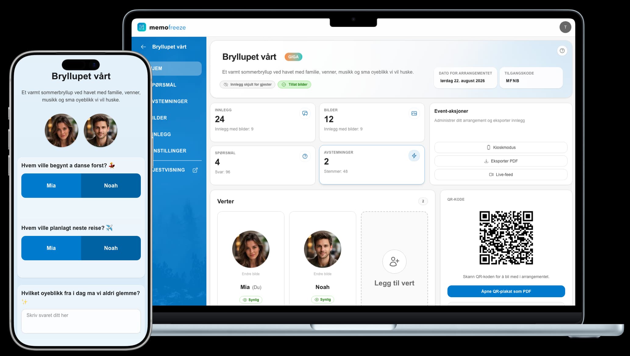 Memofreeze-forhåndsvisning på smarttelefon og laptop