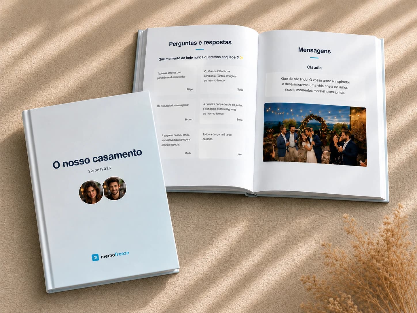Livro de evento Memofreeze impresso com capa, perguntas e publicações